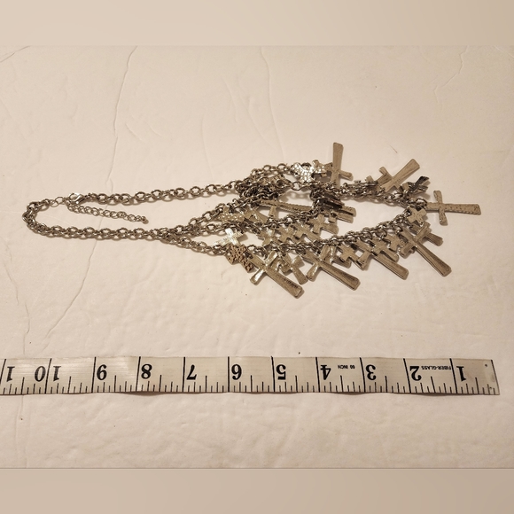 Treska Silver Cross Multi-Layer Statement Matching Necklace and Earrings - Picture 3 of 4